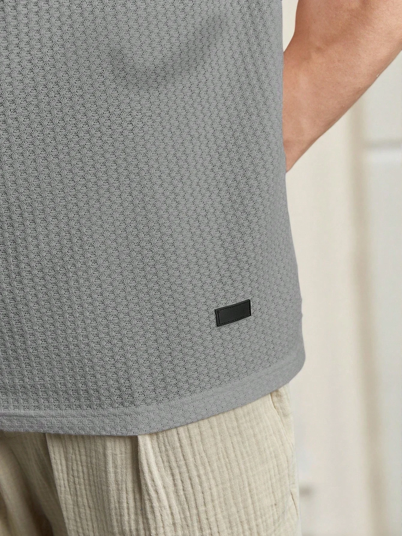 

Мужская свободная футболка с круглым вырезом из вафельного трикотажа, однотонная, повседневная