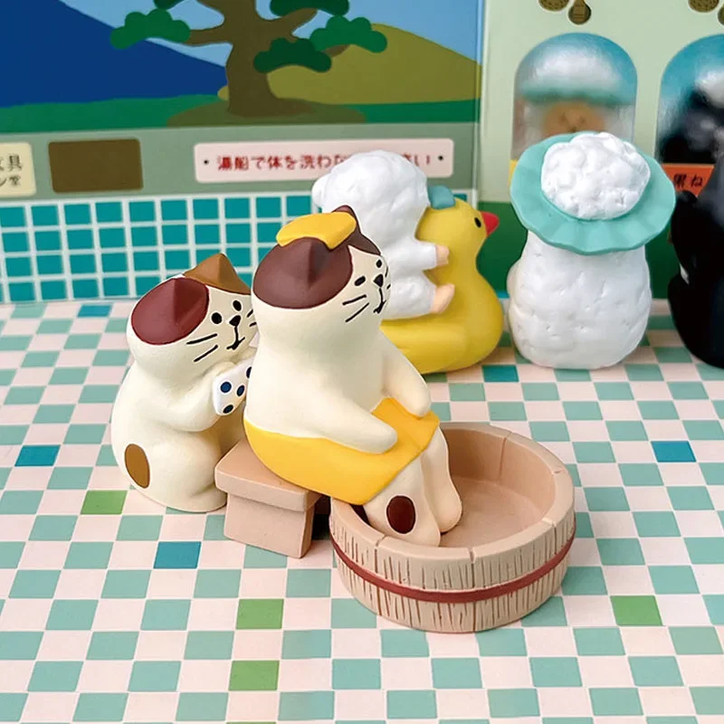 Miniaturas de resina de gato limón de dibujos animados, serie de baño Pomelo, escena de decoración pequeña para decoración del hogar, regalos de estilo japonés para niños 2024