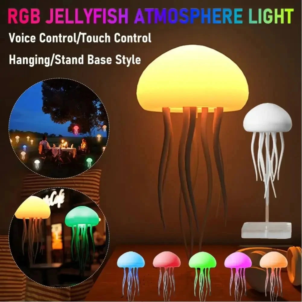 

Светодиодный ночник в виде медузы, RGB градиент, прикроватная лампа, голосовое управление, сенсорный переключатель, USB перезаряжаемая настольная лампа, декор комнаты
