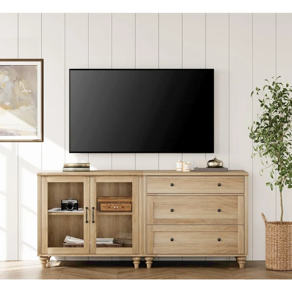 حامل تلفزيون لأثاث غرفة المعيشة لتلفزيون 75 بوصة، خزانة تلفزيون خشبية لمركز الترفيه، حامل تلفزيون لغرفة المعيشة، 2 في 1 #1