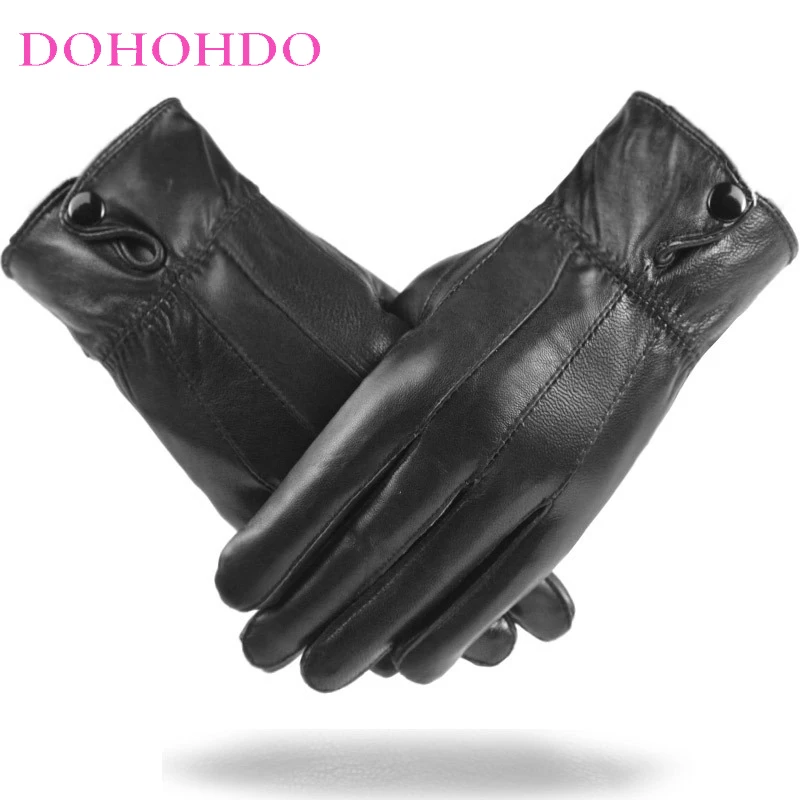 

Leather Gloves Men's Autumn Winter Sheepskin Women's Thick Velvet Winter Accessories Warm Waterproof Black Gloves Guantes Moto