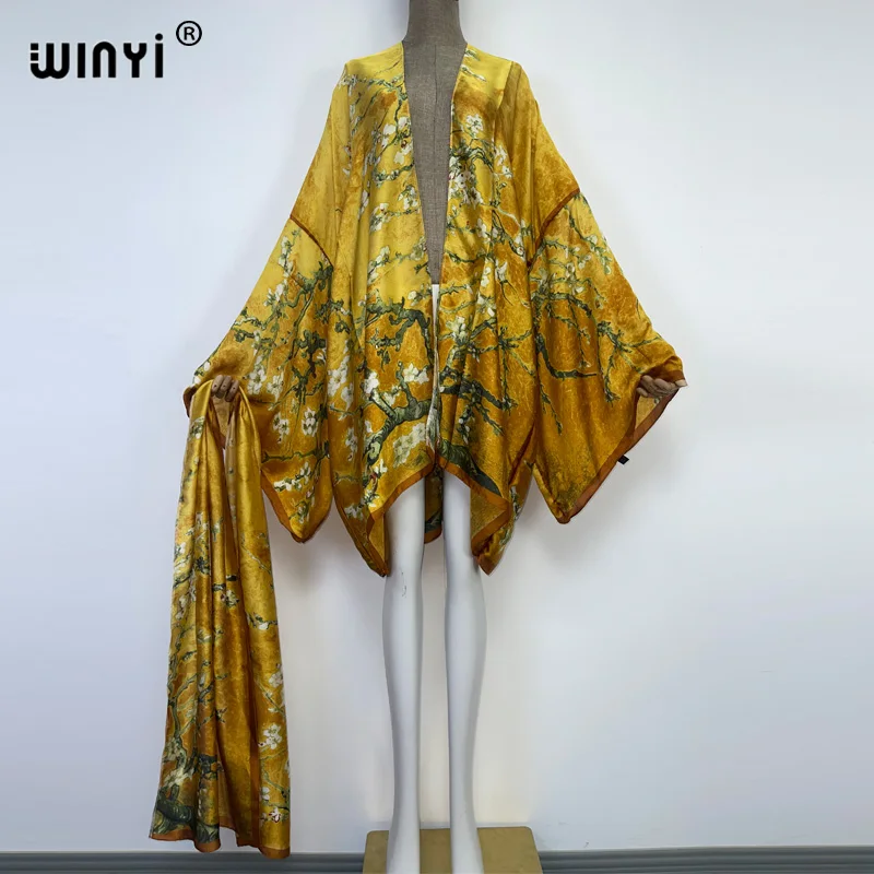 2022 WINYI Summer Beach Wear Swim pokrowiec na garnitur afryka fashiolady kardigan w stylu boho ścieg z wszytym paskiem sexy Holiday Kimono z długim