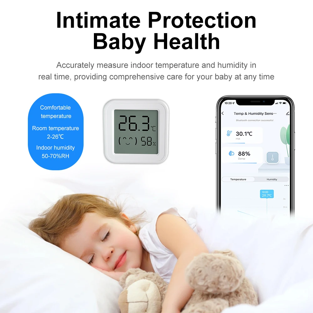 Smart Digital Lcd Zigbee Tuya Mini misuratore di umidità della temperatura sensore igrometro casa Indoor Baby Room Office APP telecomando