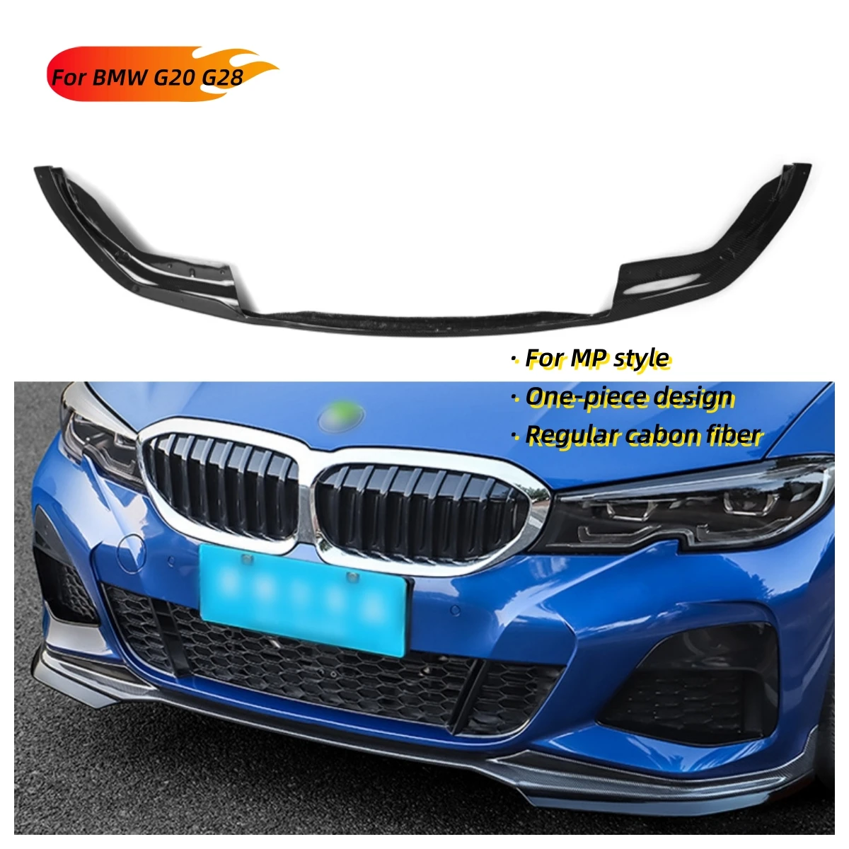 

MRD Front Diffuser for BMW G20 G28 MP Style 2019+ Carbon Fiber Lip Front Bumper Lip One-piece Design