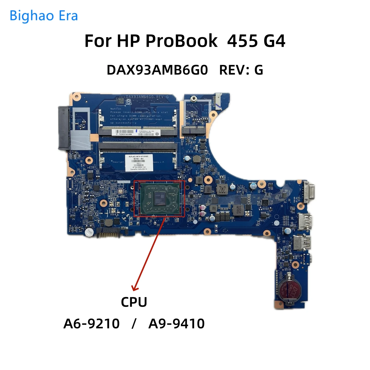 

DAX93AMB6G0 For HP ProBook 455 G4 Laptop Motherboard With A6-9210 A9-9410 CPU DDR4 907357-001 907357-601 907358-001907357-001