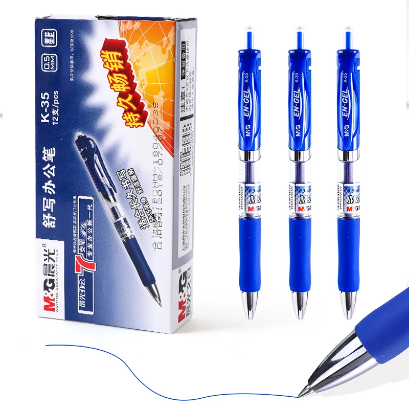 

M&G 21pcs/lot Retractable Gel Pen K35 0.5mm Refillable:G-5 Black/Blue/Red/Dark Blue Bullet Point Ball Pen School&Office Supplies