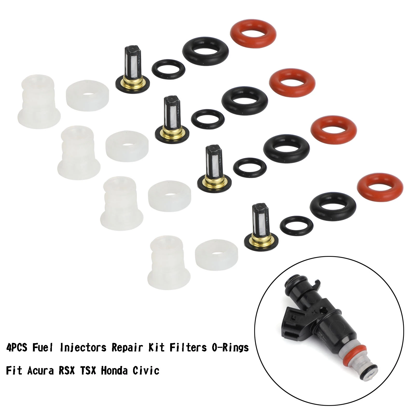 Areyourshop 4PCS Fuel Injectors Repair Kit Filters O-Rings Fit For Acura RSX TSX Honda Civic
