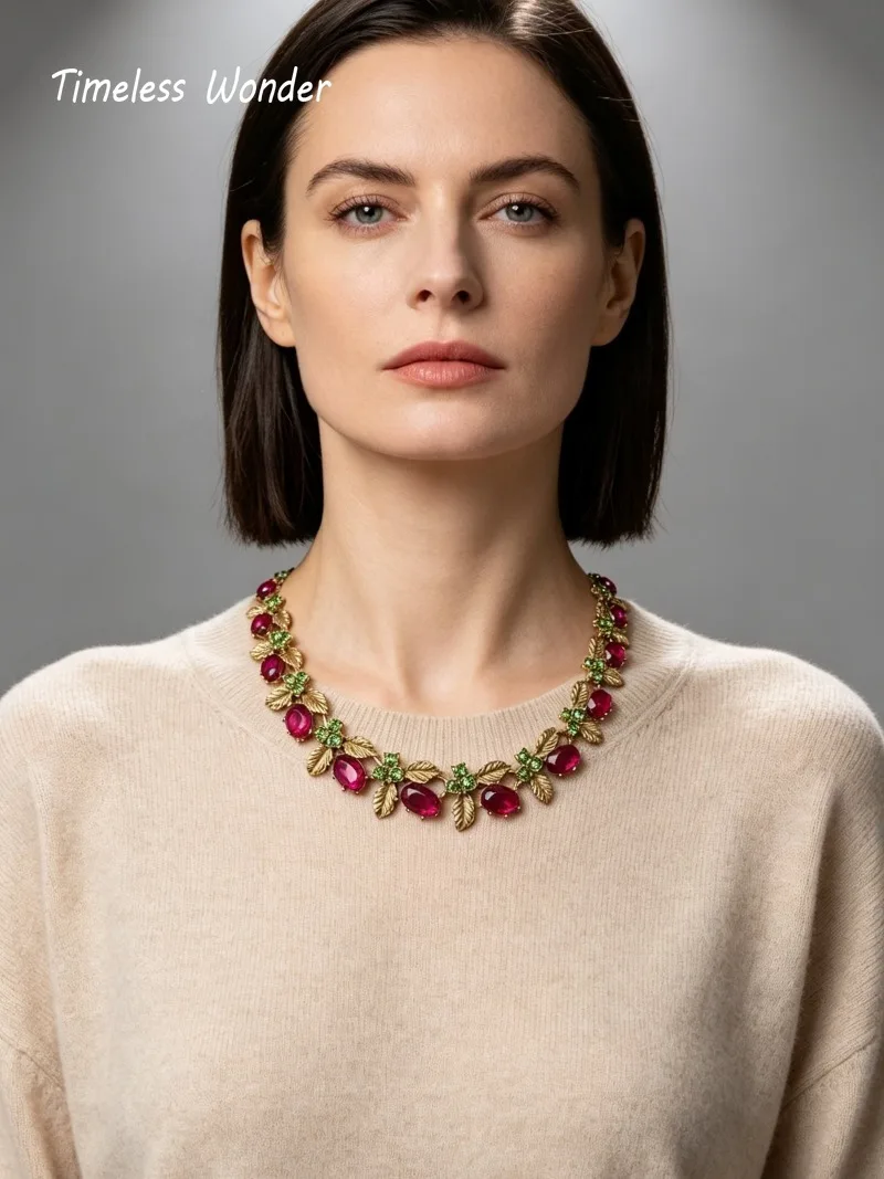 Timeless Wonder Fancy Zircon Geo Floral Pave Necklace for Women Designer Jewelry Runway Trendy Art Deco Sweet Set Classy 4526