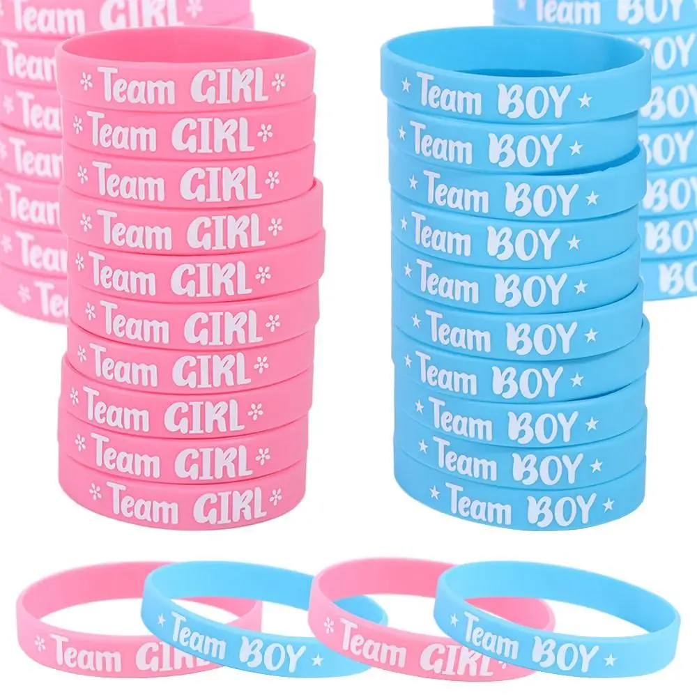 

20pcs Flat Printed Boy or Girl Gender Reveal Bracelets Silicone Durable Team Bride Bracelet Exquisite Team Boy Girl Wristband