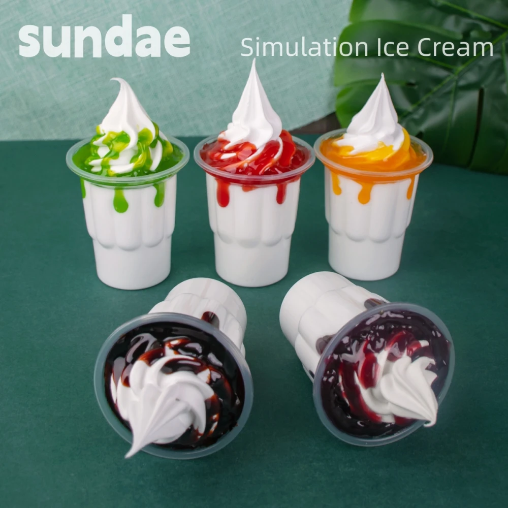 Simulation sundae props 1:1 cup syrup ice Cream model Artificial fruit sample model fake food  for Decoration Window Display