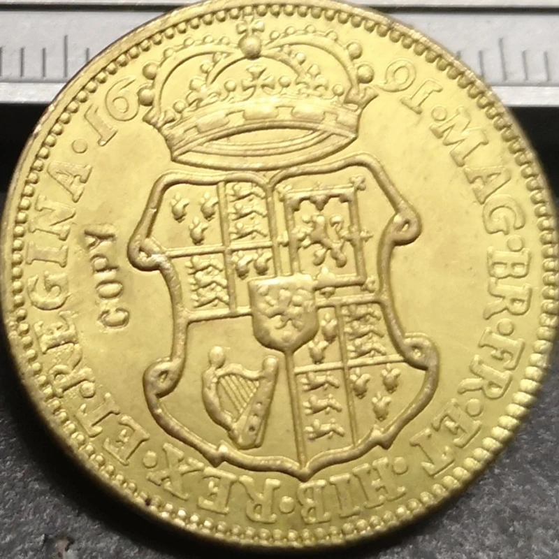 1691 England 1 Guinea - William & Mary .9999 pure Gold Plated Copy Coin