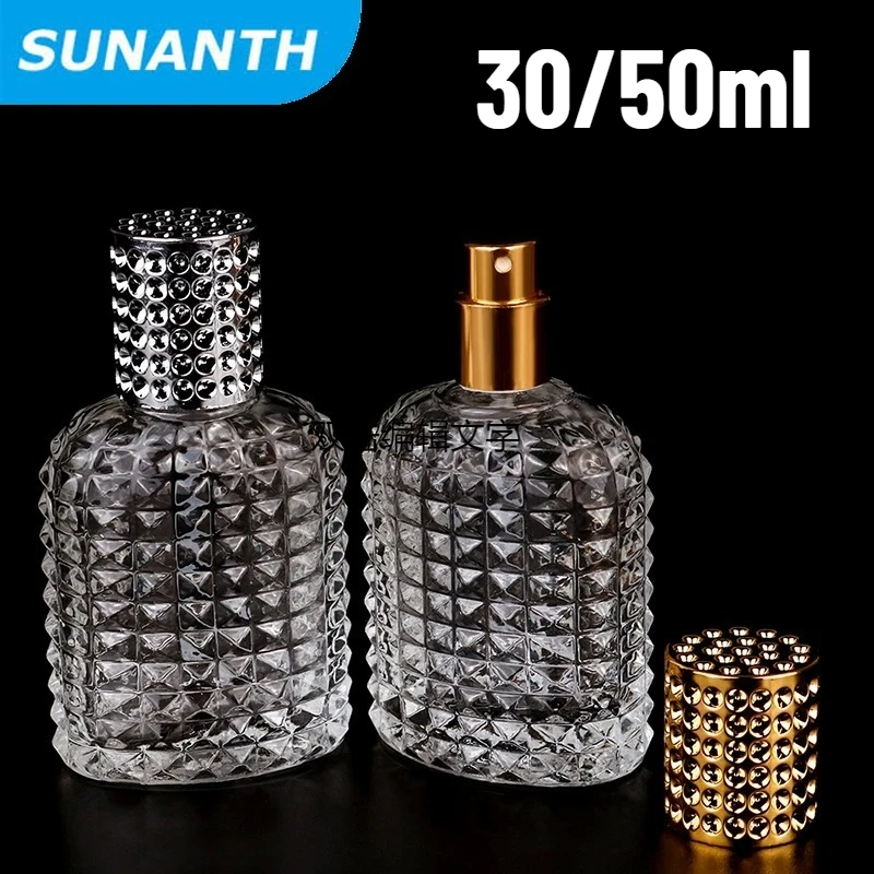 Botella de perfume de vidrio portátil con forma de piña, 30ml/50ml, con atomizador en spray, pulverizador de fragancia recargable, 1/3 Uds.