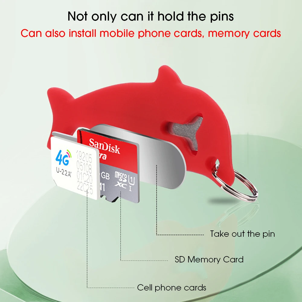 2 In 1 Loss-proof SIM Card Ejection Pin Dolphin Shape Eject Tray Open Needle Mobile Phone SIMCard Ejecter Tool Keyring Pendent