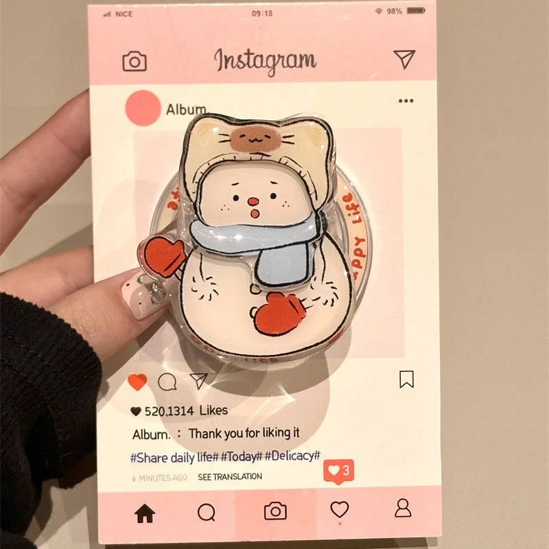 

Милый мультяшный зимний снеговик, держатель для телефона Tok Griptok, подставка для iPhone 15, универсальный держатель для аксессуаров Samsung