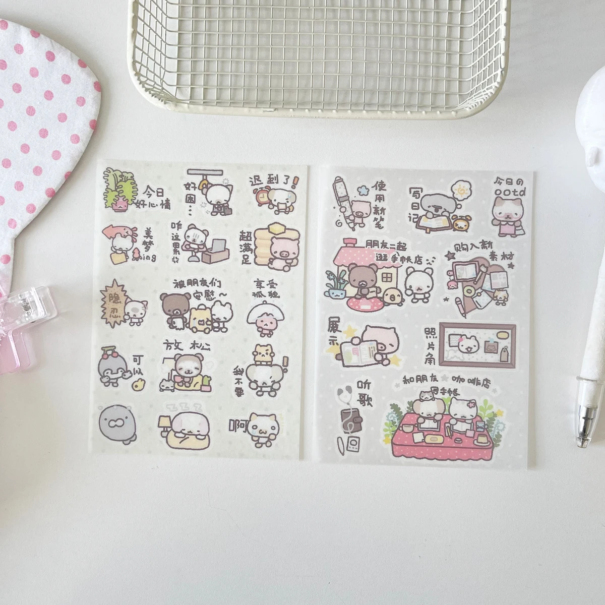 WAKAWAKA Kawaii Diary Stickers 3 Style Options 2 Sheets Washi Paper Special Oil Print Kiss Cut for Journal Scrapbooking Planner
