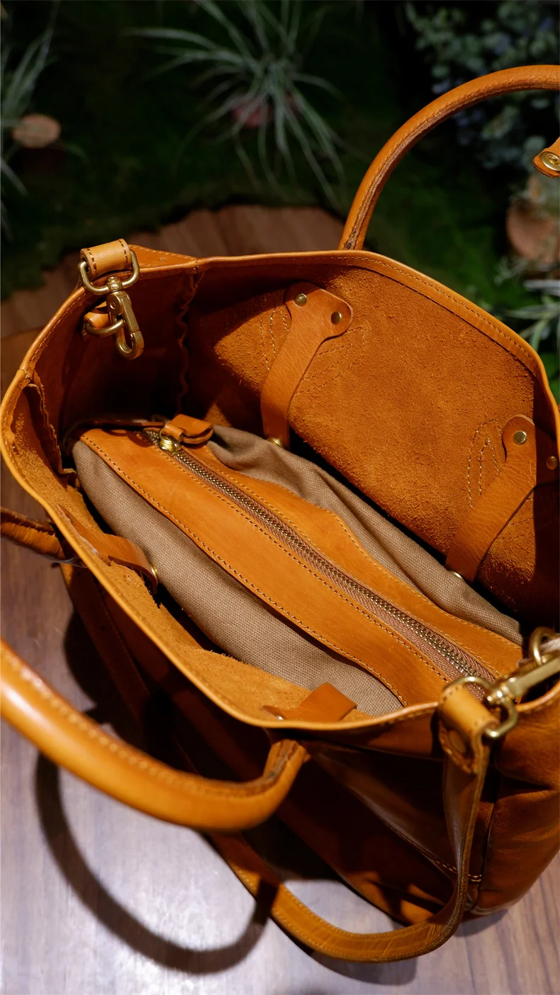 Outdoor designers handmade vegetable tanned cowhide women's tote bag weekend party genuine leather shoulder crossbody bag - view 6