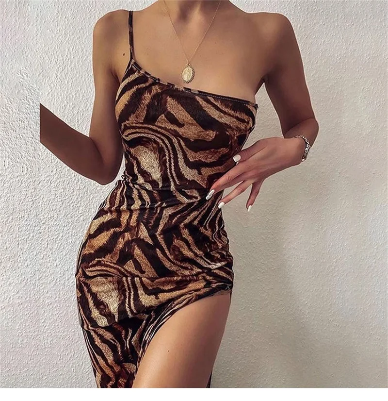 Leopard Printed Mermaid Summer Evening Dresses Sexy Sleeveless Side Split Holiday Bar Prom Party Dress Streetwear Robe De Mariée