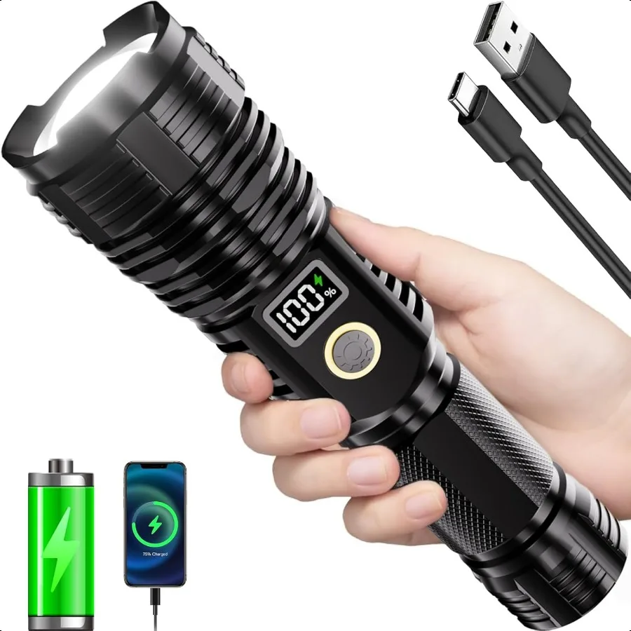 

Flashlights High Lumens Rechargeable 2000LM LED er Bright Flash Light Zoomable Linternas with LCD Digital Display 5 Mode Waterp