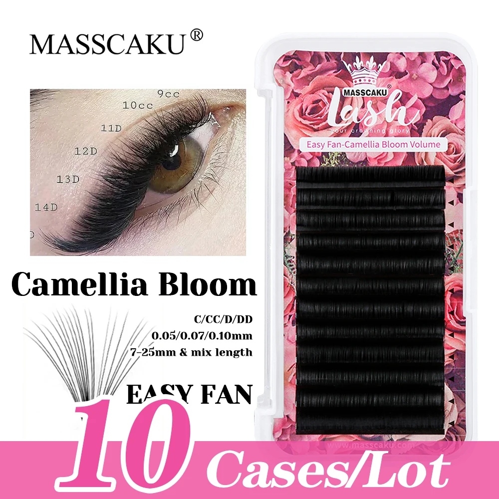 

Hot Selling MASSCAKU 10cases/lot Long-lasting Automatic Blooming Lashes C/CC/D/DD Curl Easy Flowering Eyelash without Scattering