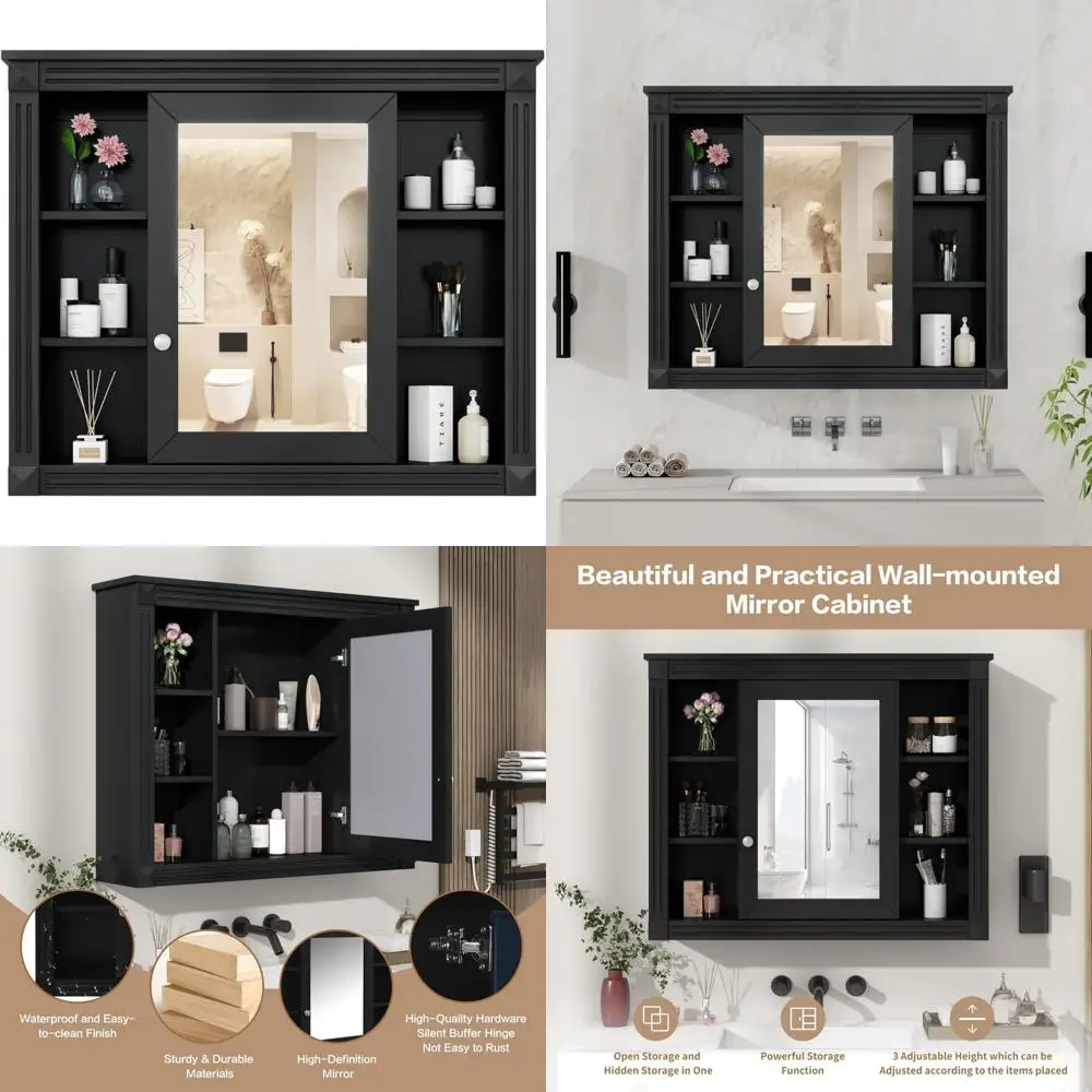medicine cabinet with mirror, wall mount bathroom cabinet over toilet storage cabinet organizer with door and open shelves, mir