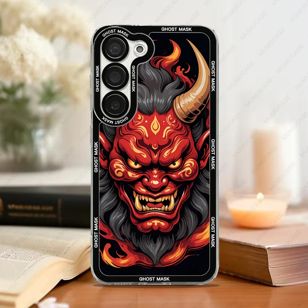 Japanese Ghost Mask Phone Case For Samsung Galaxy S25 S20 S21 S22 S23 S24 FE Plus Ultra A54 A25 A15 A55 5G TPU Cover