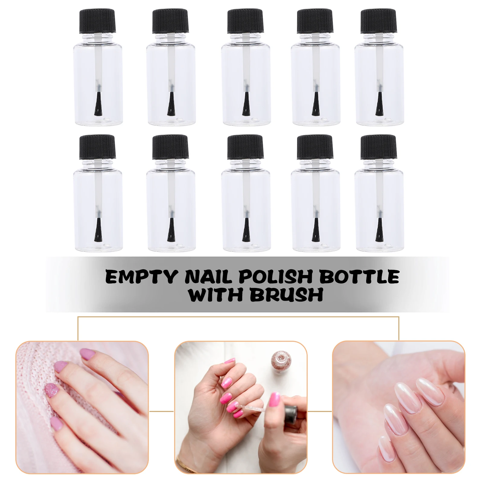 

20pcs 20ml Empty Nail Polish Bottles Black Cap PET Plastic DIY Refillable Container with Brush Glass Applicator