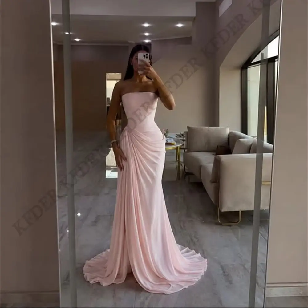Strapless Prom Dress Chiffon A Line Women's Evening Gowns Sleeveless Simple Formal Prom Robes De Soirée Customized