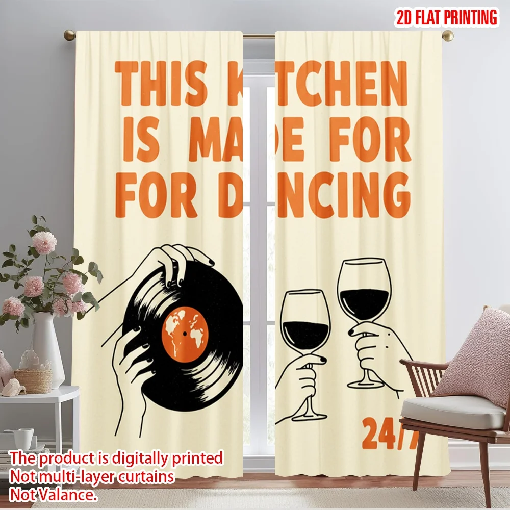 

2pcs 2D flat printing Curtain This Kitchen Dancing Vinyl Glass Polyester Without Electricity Party Decorations Perfect for Room