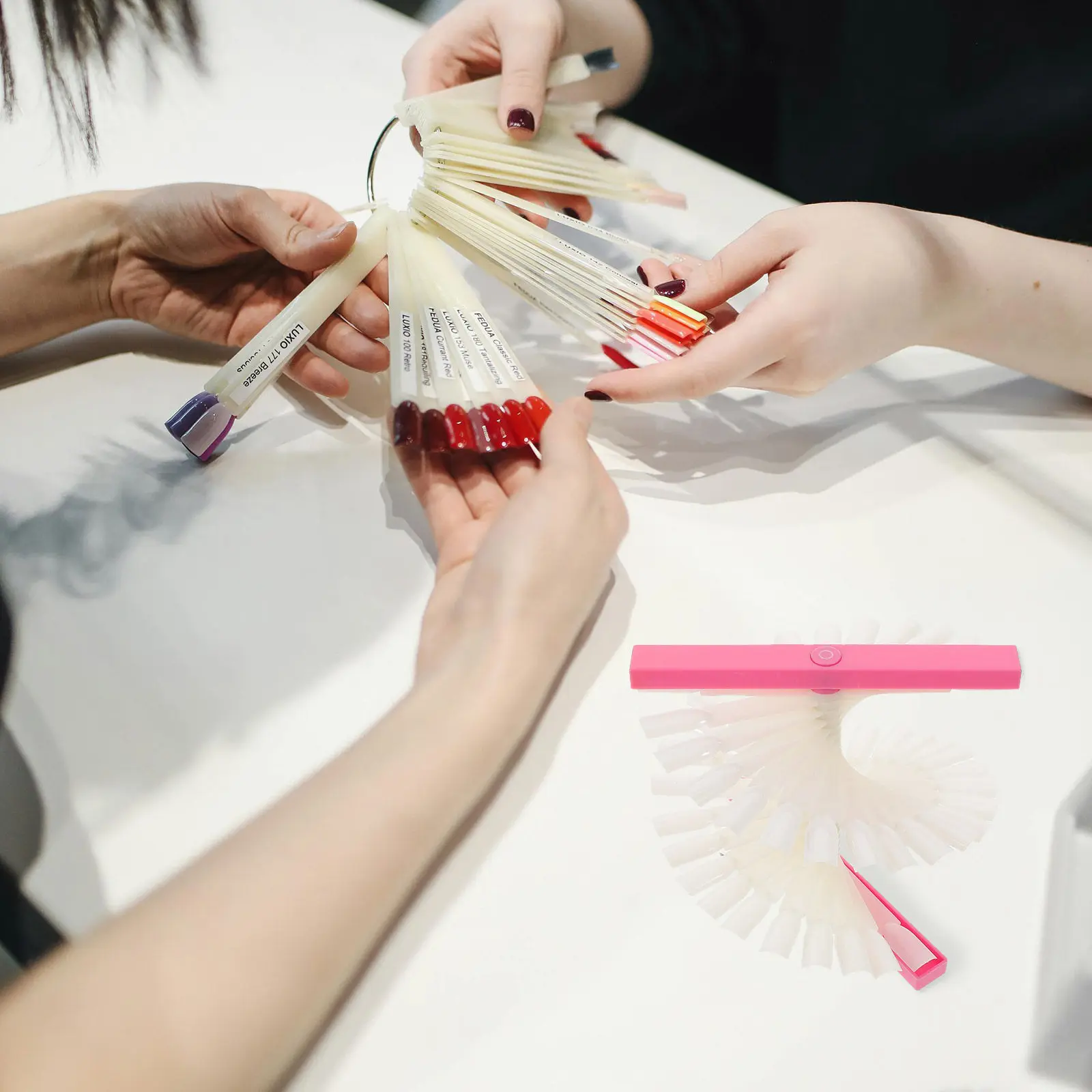 48-Color Pink Nail Polish Display Board Rotating Fan-Shaped Nail Art Practice Template for Client Color Selection Teaching and