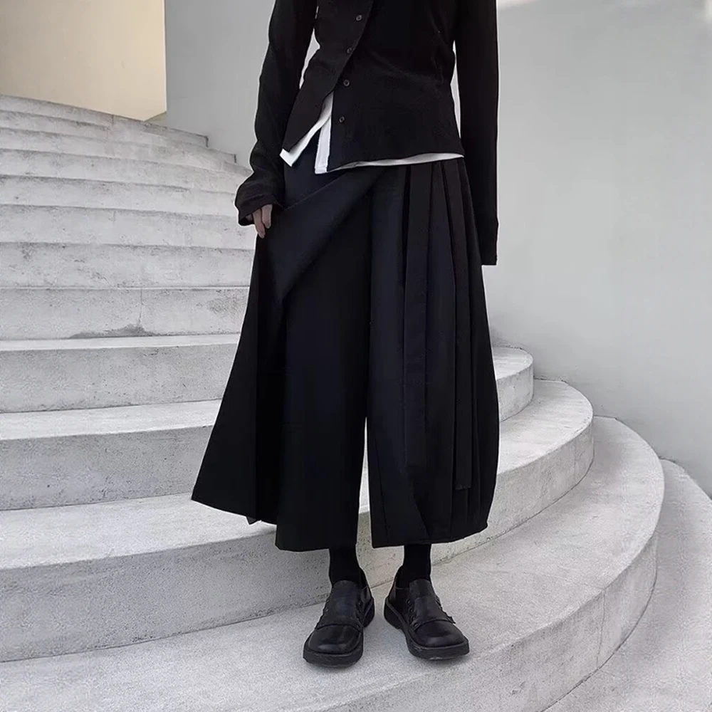 

XS-5XL Y2k Dark Skirt Pants Gothic Irregular Patchwork Hakama Genderless Fashion Individuality Niche Versatile Culottes Unisex