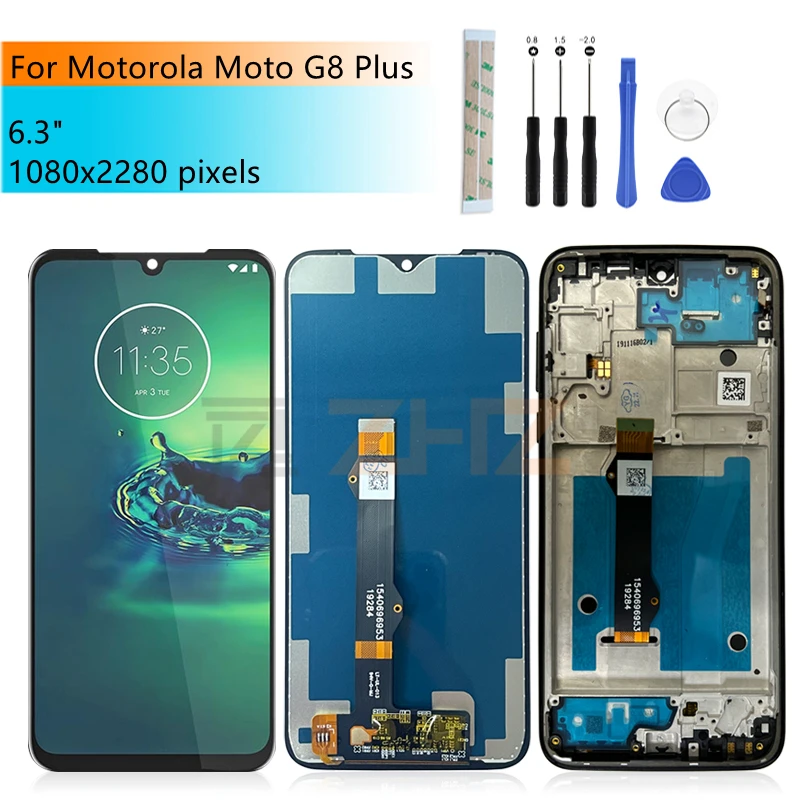 Dla Motorola Moto G8 Plus wyświetlacz LCD z ekranem dotykowym Digitizer zespół z ramką części zamienne do naprawy darmowe narzędzia