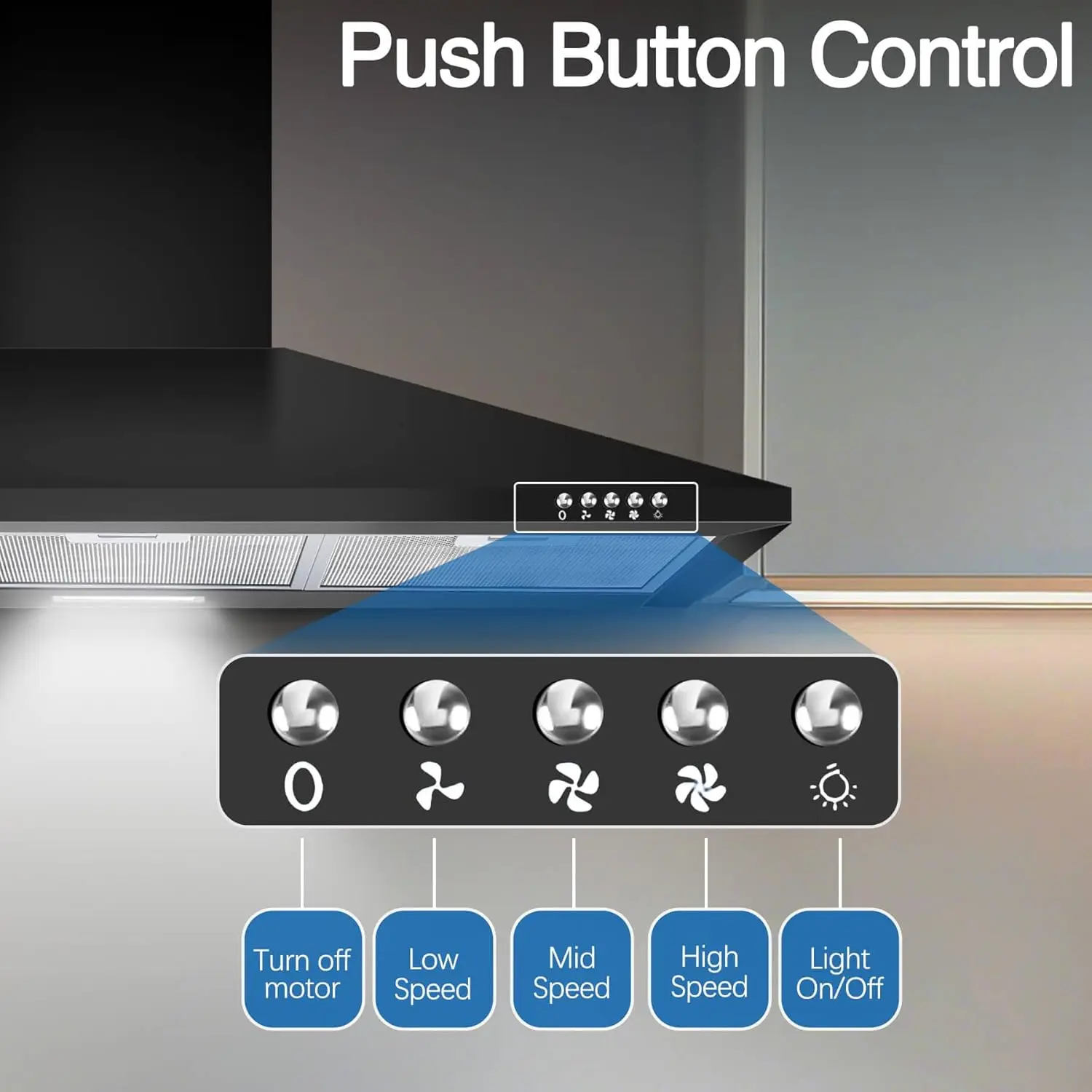غطاء محرك السيارة 36 بوصة غطاء فتحة تهوية أسود مع 450CFM 3 سرعات مجاري الهواء مرشحات شبكية قابلة للتحويل زر التحكم لغطاء الموقد #3