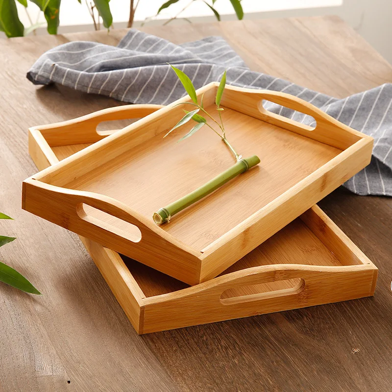 Bamboo Wooden Rectangular Tea Tray Food Storage Tray Tea Cup Trays Bread Snack Dinner Plate Kitchen Tableware