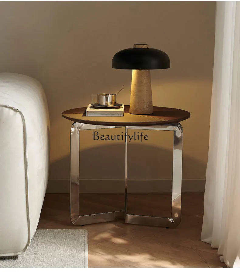 

Minimalist light luxury high-end stainless steel round sofa corner few small coffee table