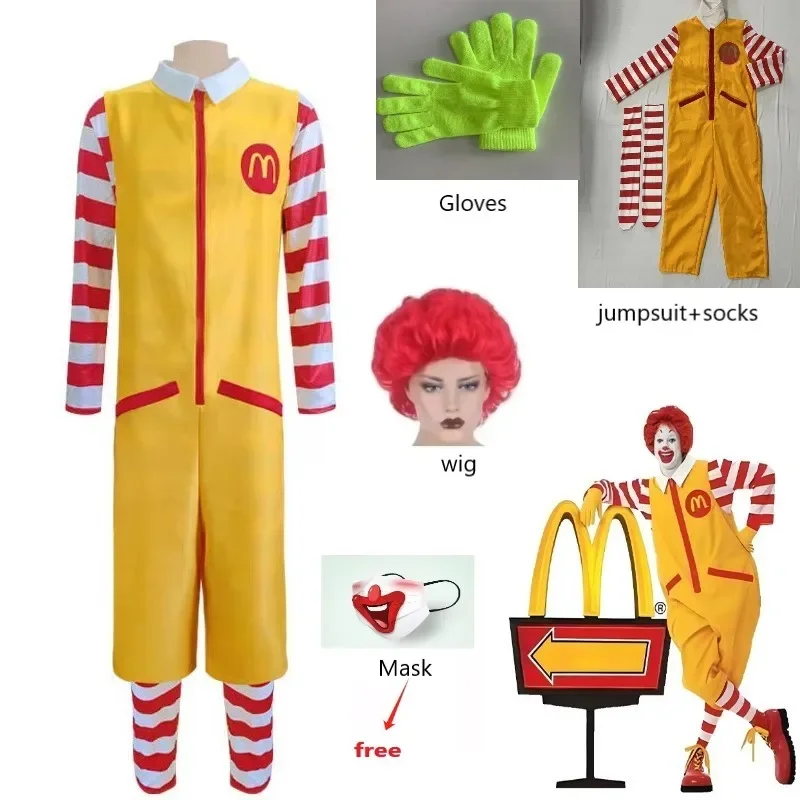 McDonald-Disfraz de Cosplay, mono, peluca, fiesta de disfraces de Ronald, personaje de payaso Sutra, fiesta de Halloween, disfraz divertido, ropa de escenario