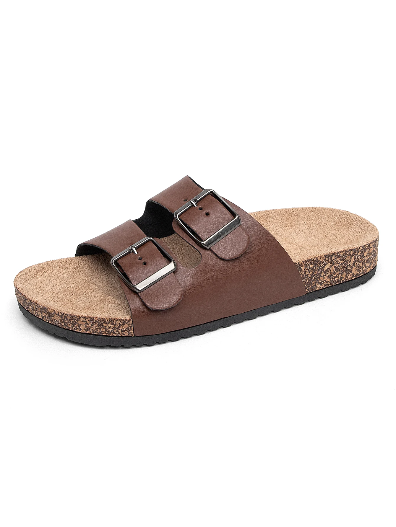 Women Summer Spring Autumn Casual Plain Adjustable Leatherette Upper Flat Slip-On Double-Strap Sandals Shower Slippers for Home and Outdoor Daily Wear