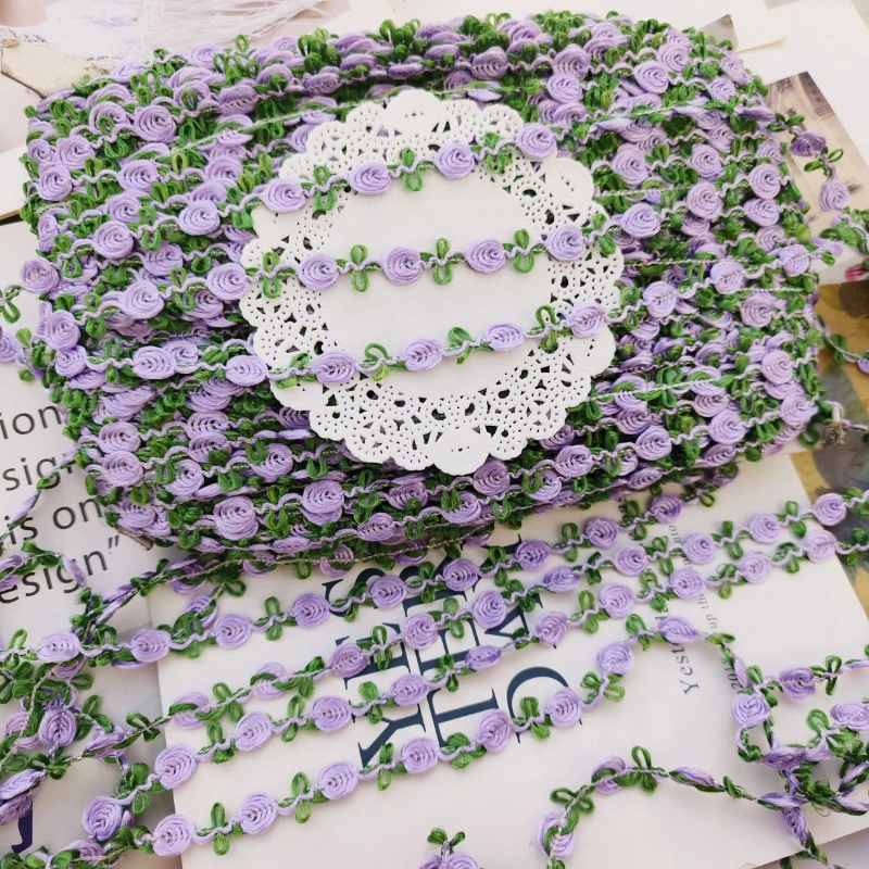 Beautiful Purple Embroidered Rose Lace Fabric, 3D Flowers Lace Ribbon, Dress Collar, Hats Headwear, Sewing Trimming Decor