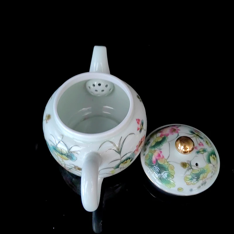 Chinese Jingdezhen Vintage Porcelain Teapot with Strainer, Teapot with Strainer, Ceremony for Te Guan Yin, Oolong Green Tea