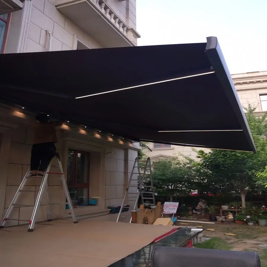 Wall Mounted Retractable Awning Corrosion Resistant Aluminum Frame Acrylic Rainproof Sunshade Electric Heavy Duty Canopy
