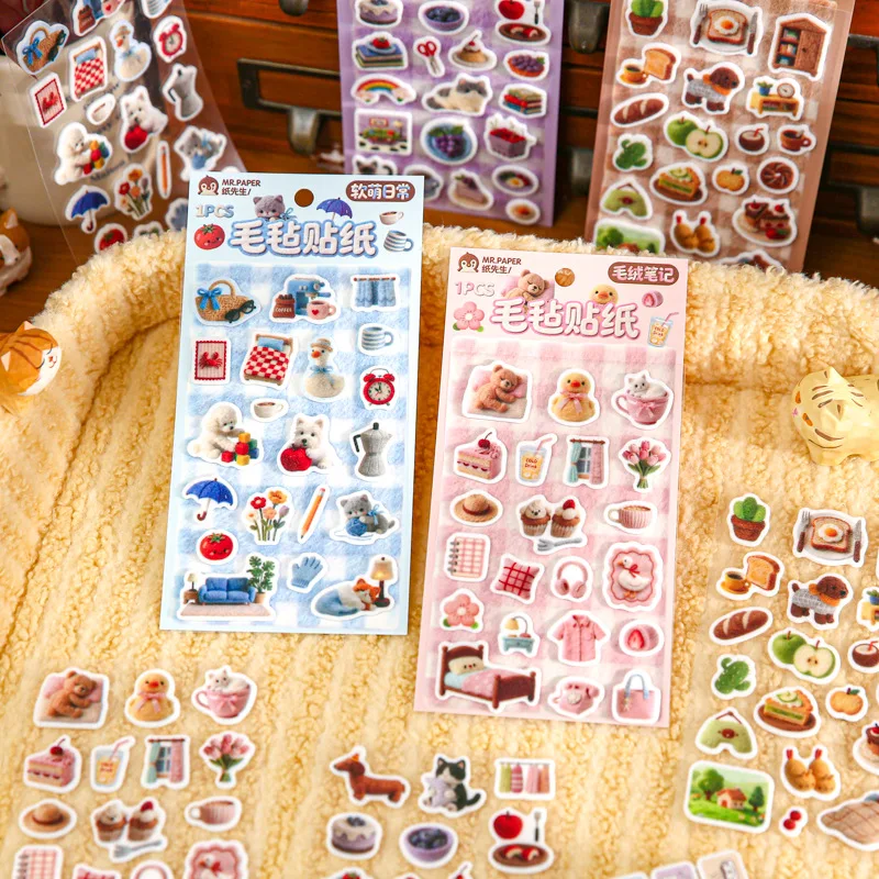 1Pcs MR.Paper Felt Stickers Kawaii Fluffy Animal Food Sticker for Scrapbooking Journaling DIY Craft