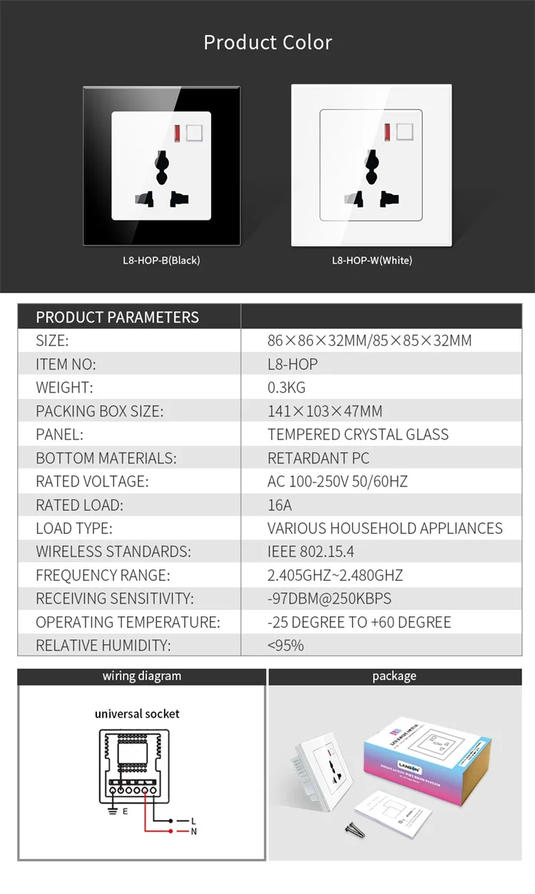 Lanbon Fast Charing Smart Wifi Socket Mounted 16A Universal Socket Easy Install Smart Home Wall Socket With Tuya  HomeKit