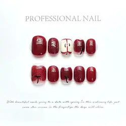 Apple Red Short Handmade Press on Nails High Quality 10pcs Girls Cute False Nails Kawaii Cheap Stick-on Nails with Box and Tools