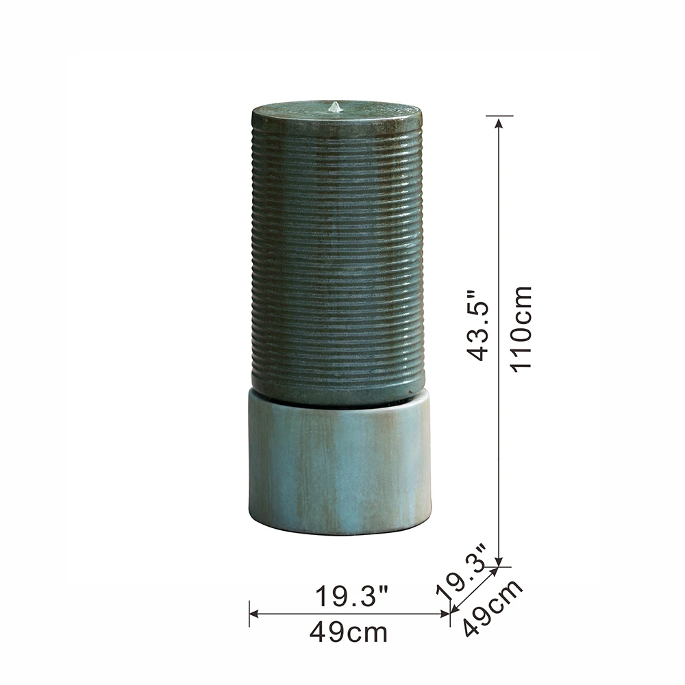 44" Tall Large Round Green Ribbed Tower Water Fountain