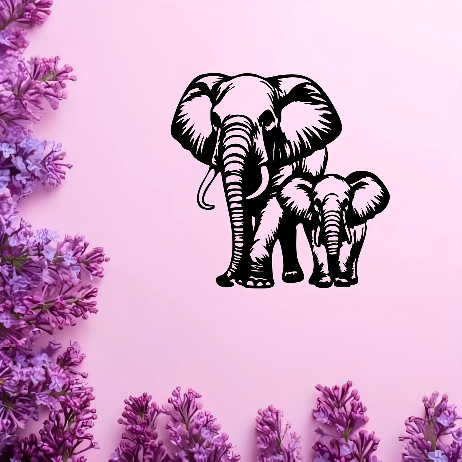 CIFBUY Iron Art Wall Decor African Elephant Family Silhouette Metal Wall Art Black Hollow Out Hanging Boho Ethnic Home Decor Gif