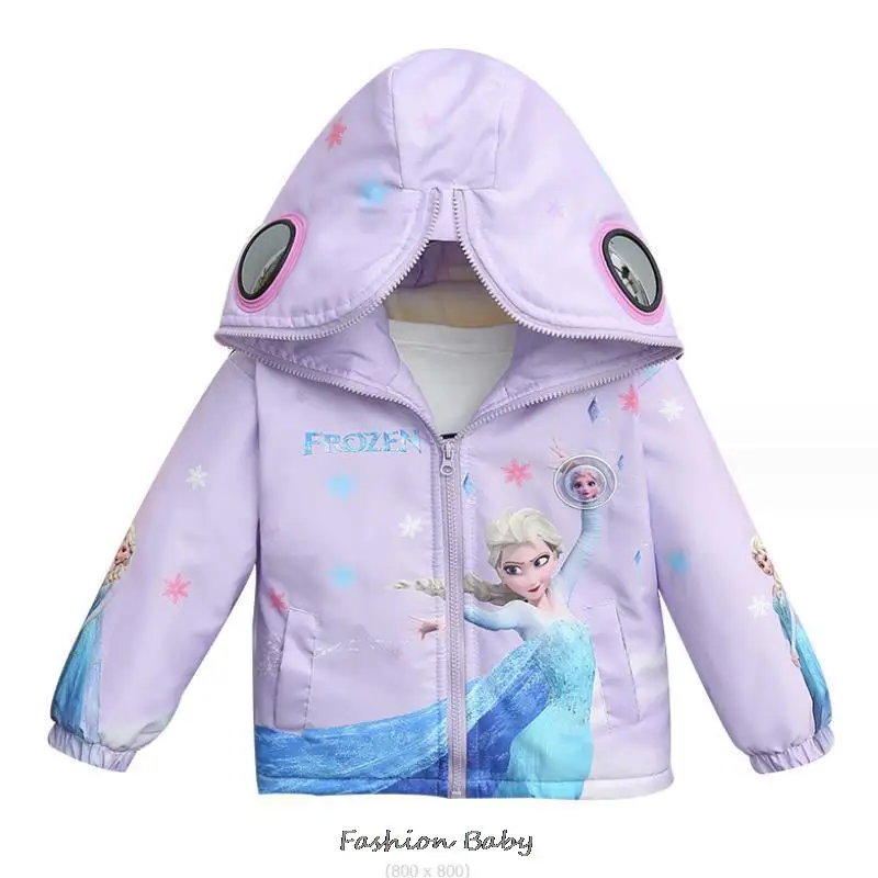 European And American Girls\' Frozen Elsa Cute Coat Autumn Winter Cotton Hooded Cardigan Sweatshirt Girl Plush Coat Birthday Gift