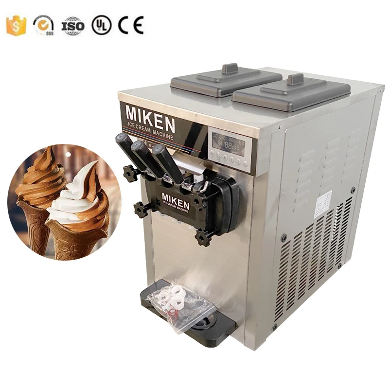 

Настольная машина для мороженого из нержавеющей стали, коммерческая автоматическая машина для мороженого с тремя головками, машина для мягкого мороженого