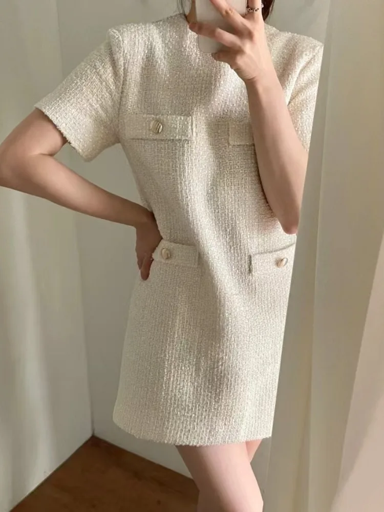 

Summer Little Fraance Sle Women's Dr Korean Design Thin Thi Wool Loose A-Line Skirt Ele Simple ort Sve Zipp...