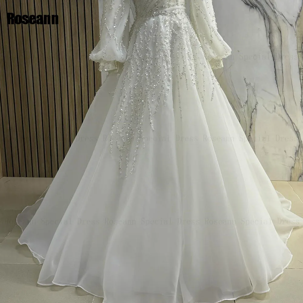 Personalizado muçulmano moda a linha vestidos de casamento drapeado plissado paillette pérolas plissado escova trem vestido de noiva robe de mariée