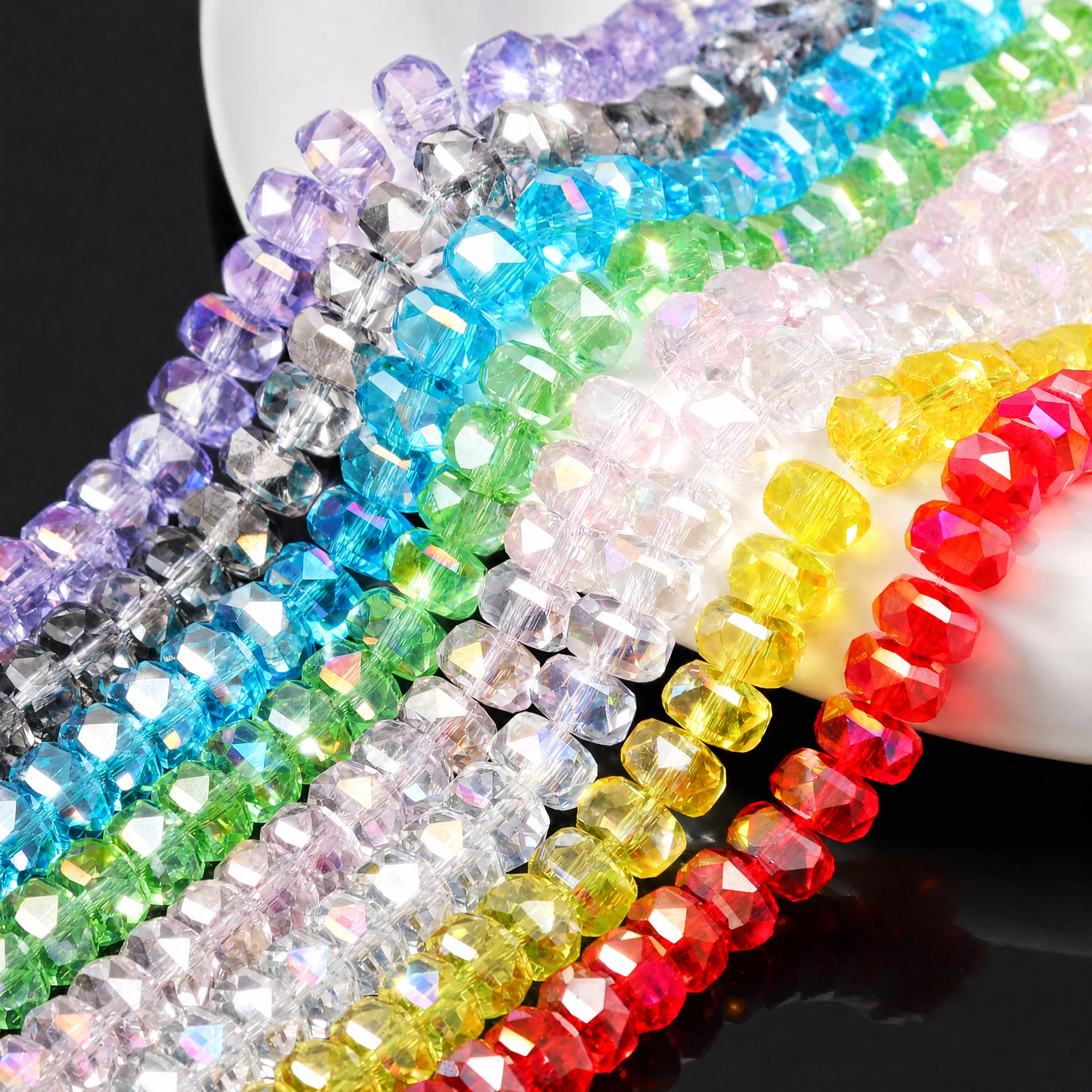 8x5mm 60Pcs Clear Faceted Flat Wheel Glass Crystal Beads Sparkly Loose Decor Beads for Sewing Garment Bag Ornament DIY Materials