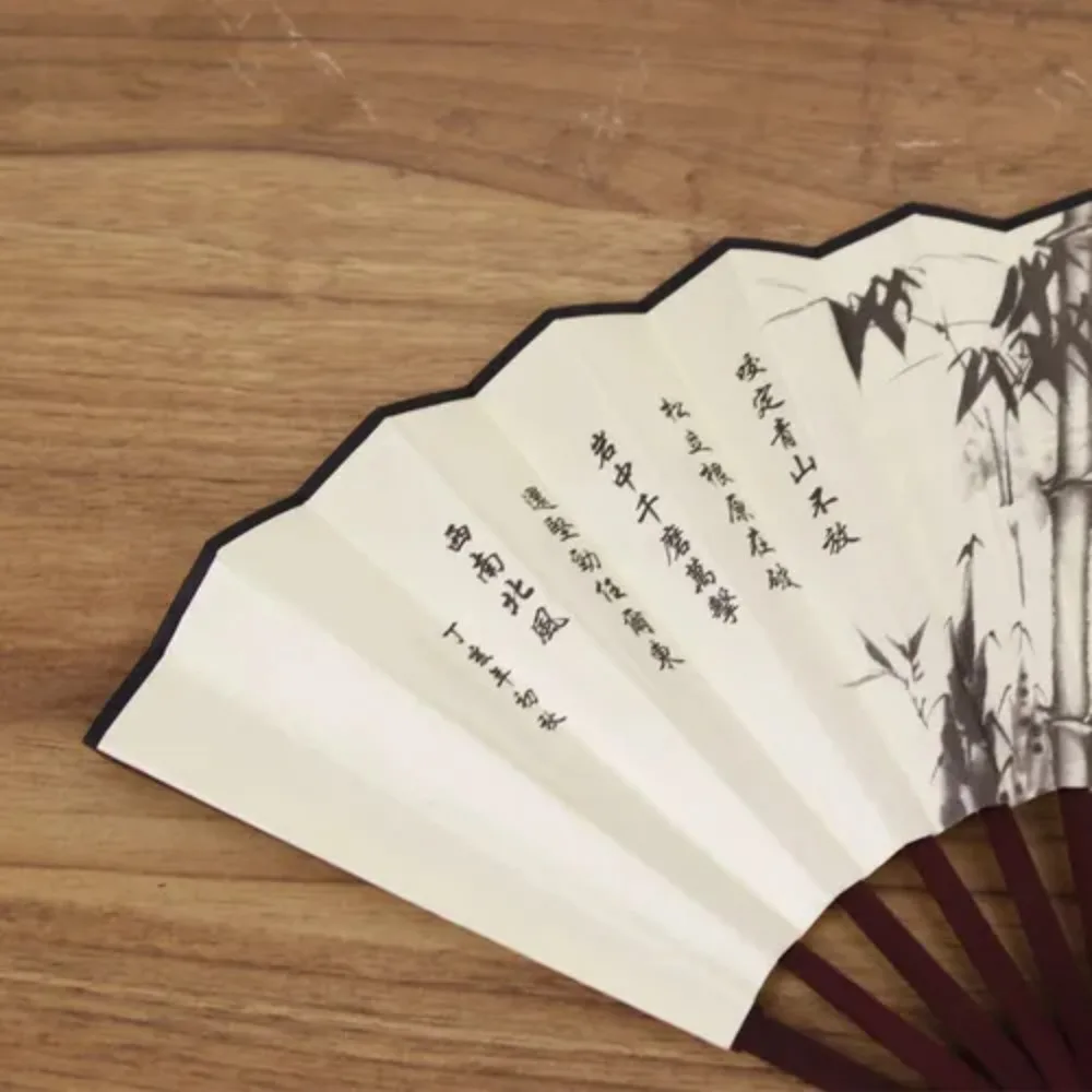 

Bamboo Handle Folding Fan Silk Cloth Traditional Chinese Painting Hand Fan Laser Engraving Chinese Retro Style Bamboo Fan